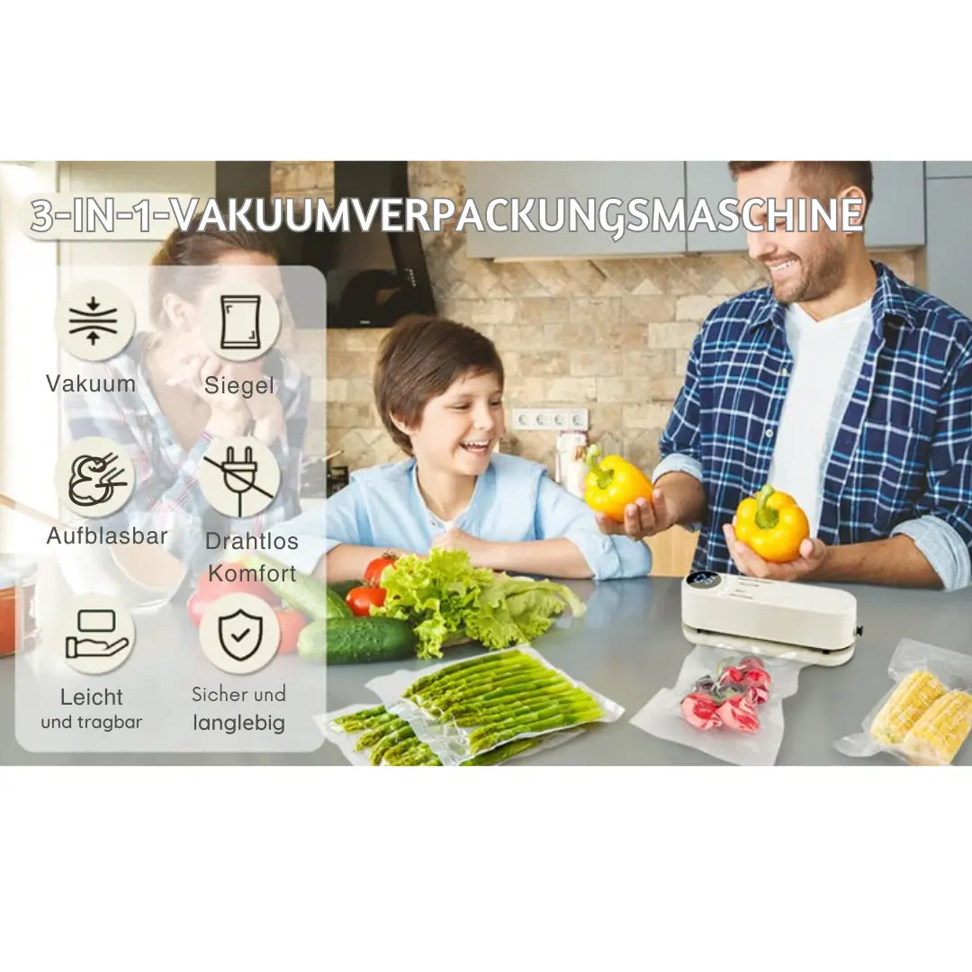 3-in-1 kabelloses Mini-Vakuumiergerät – Lebensmittel frisch halten & mehr Zorenza