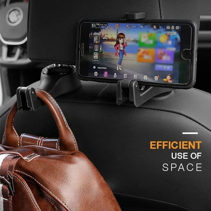 1+1 GRATIS | Praktischer 2-in-1-Autokopfstützenhaken – für Taschen, Einkäufe und als Smartphone-Halter Zorenza
