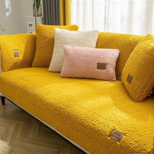 Modern Solid Color Winter Lamb Wool Sofa Towel Thicken Plush Soft and Smooth Sofa Covers for Living Room Anti-slip Couch Cover - Lozenza