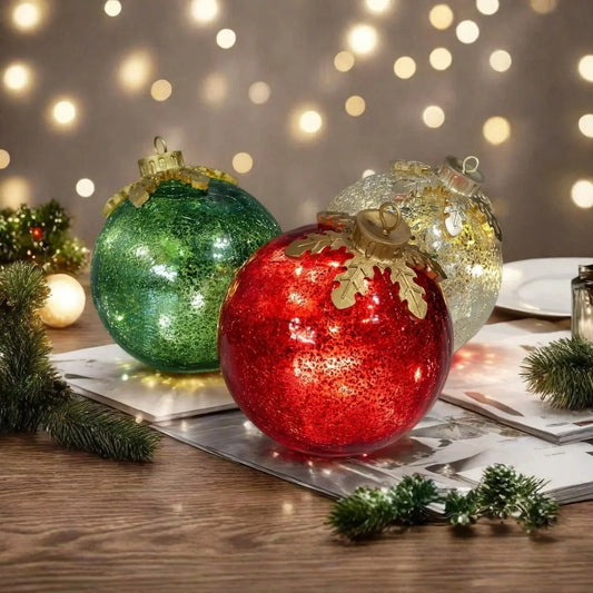 Glas-Tischornamente Weihnachten | 3er Set mit warmweißem LED-Licht Zorenza