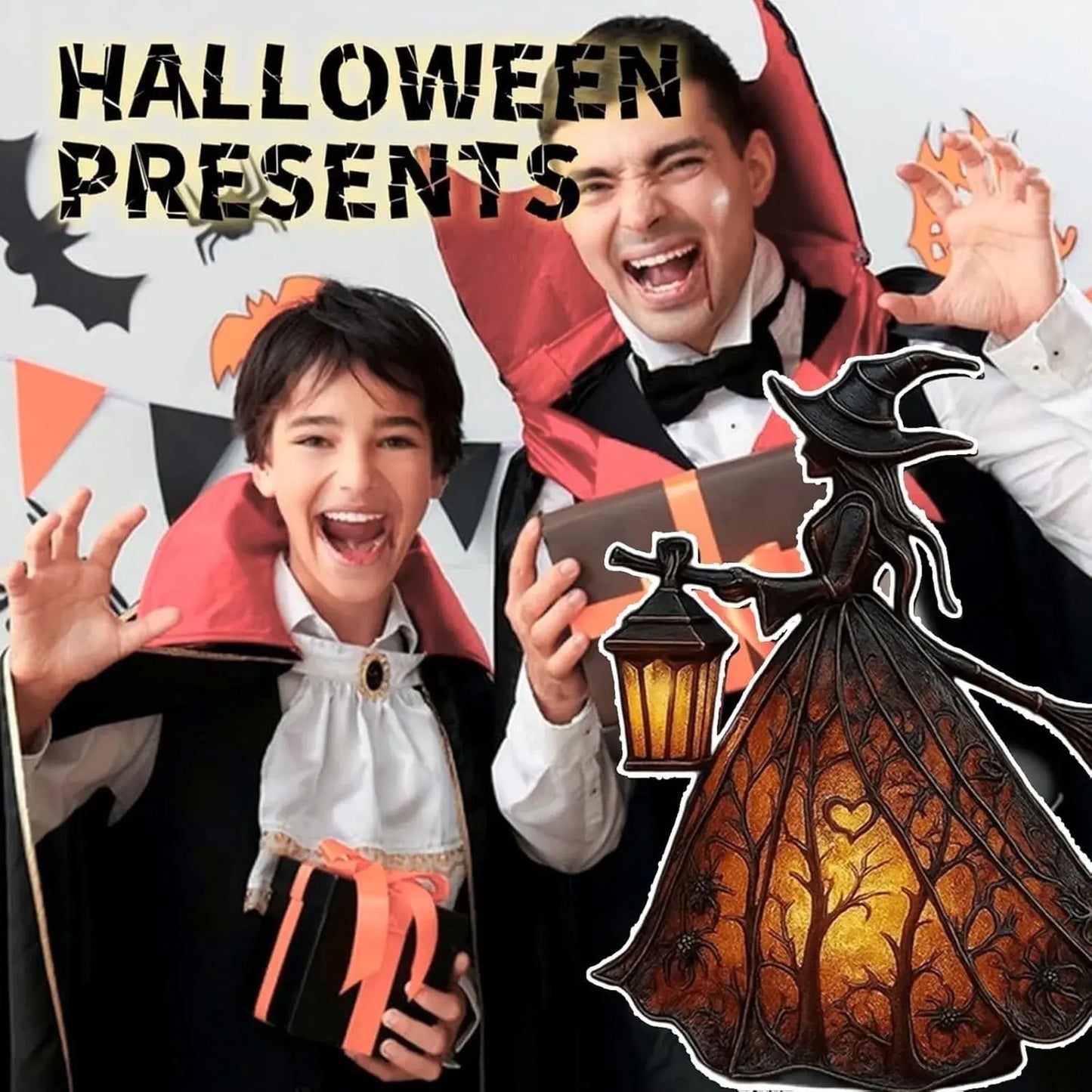 Halloween-Hexenlampe | Stimmungsvolles LED-Licht aus Harz Zorenza