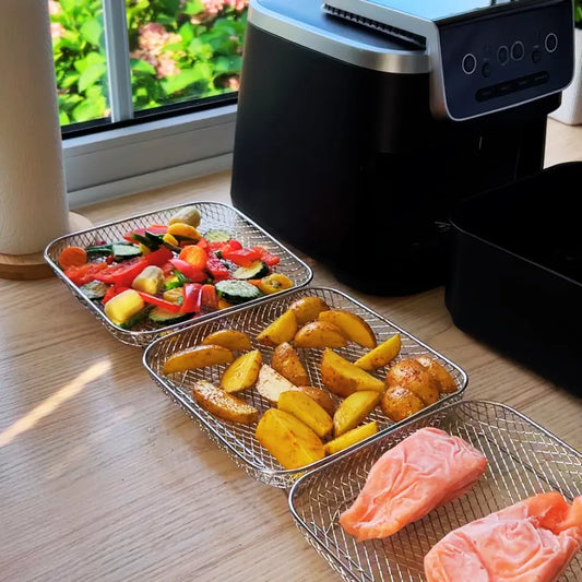 Mehrschichtige Körbe für Heißluftfritteusen mit 2 kostenlosen hitzebeständigen Zangen Zorenza