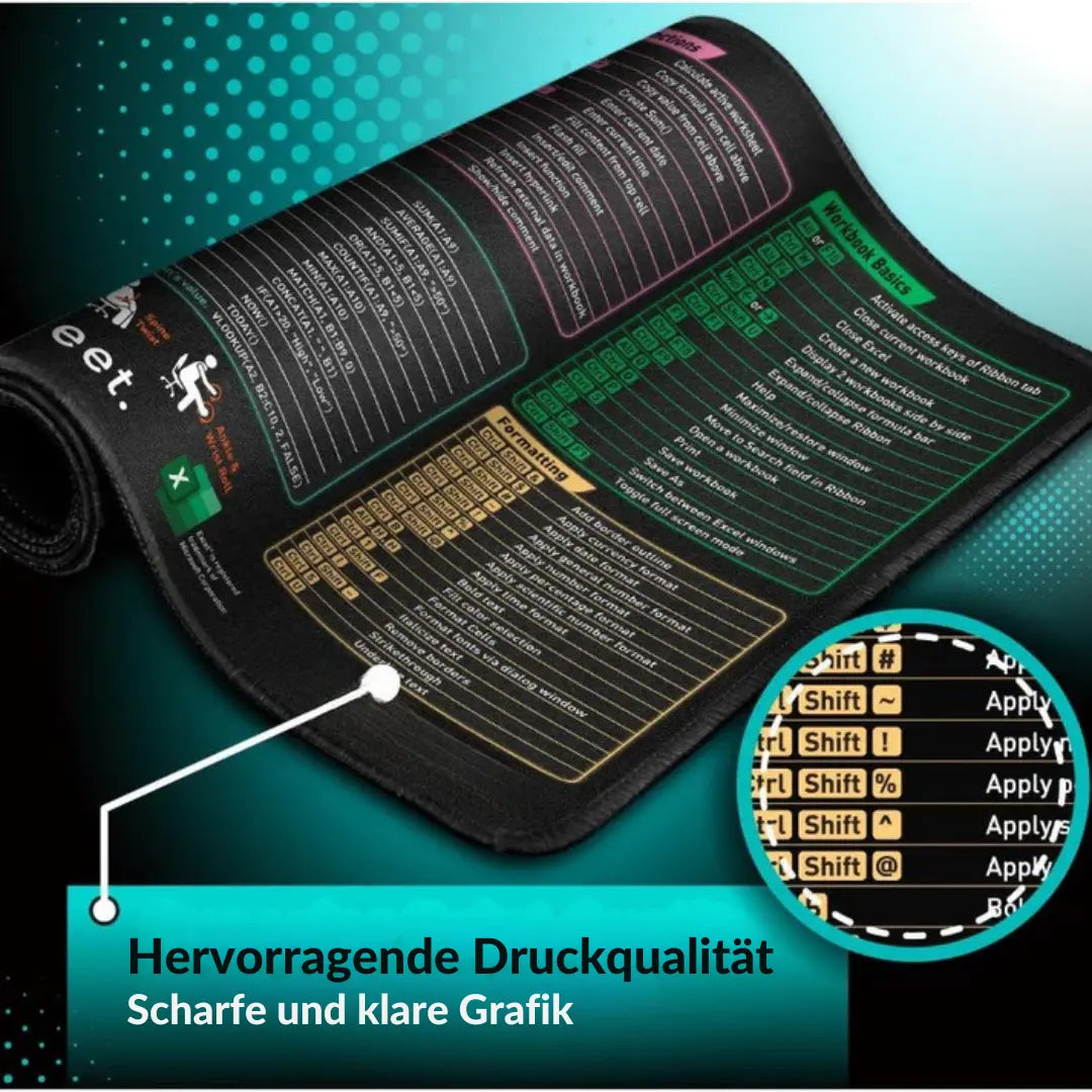 XL Shortcut Mousepad – Erweiterte rutschfeste Schreibtischunterlage mit Schnellzugriff Zorenza