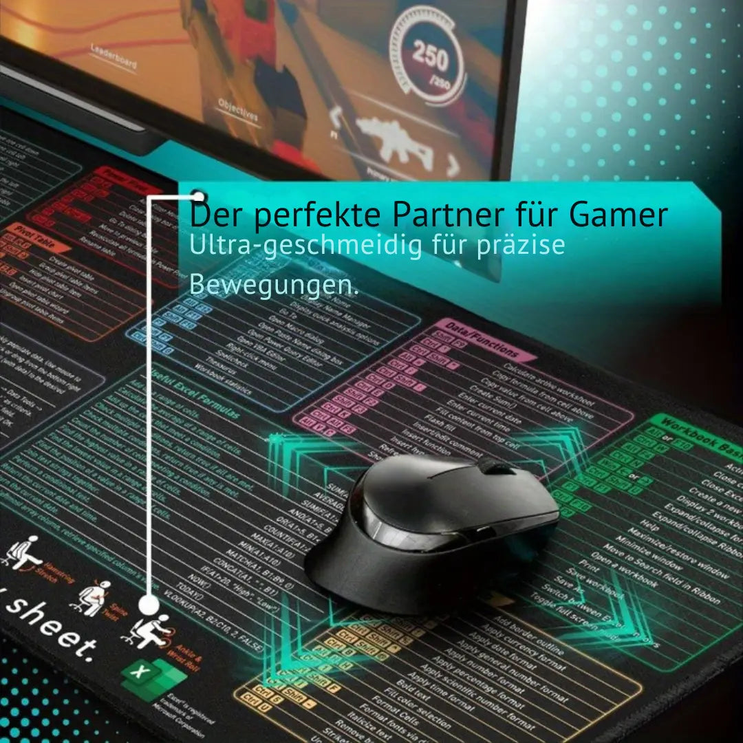 XL Shortcut Mousepad – Erweiterte rutschfeste Schreibtischunterlage mit Schnellzugriff Zorenza