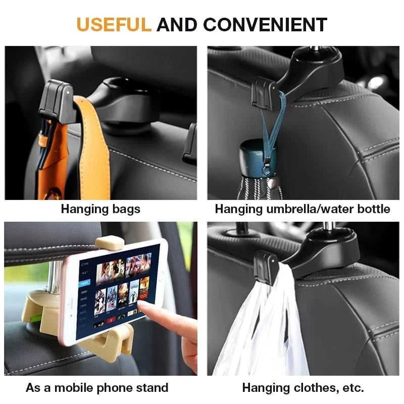 1+1 GRATIS | Praktischer 2-in-1-Autokopfstützenhaken – für Taschen, Einkäufe und als Smartphone-Halter Zorenza