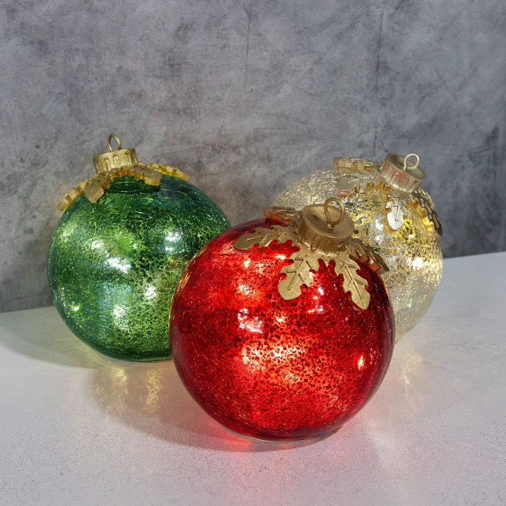 Glas-Tischornamente Weihnachten | 3er Set mit warmweißem LED-Licht Zorenza
