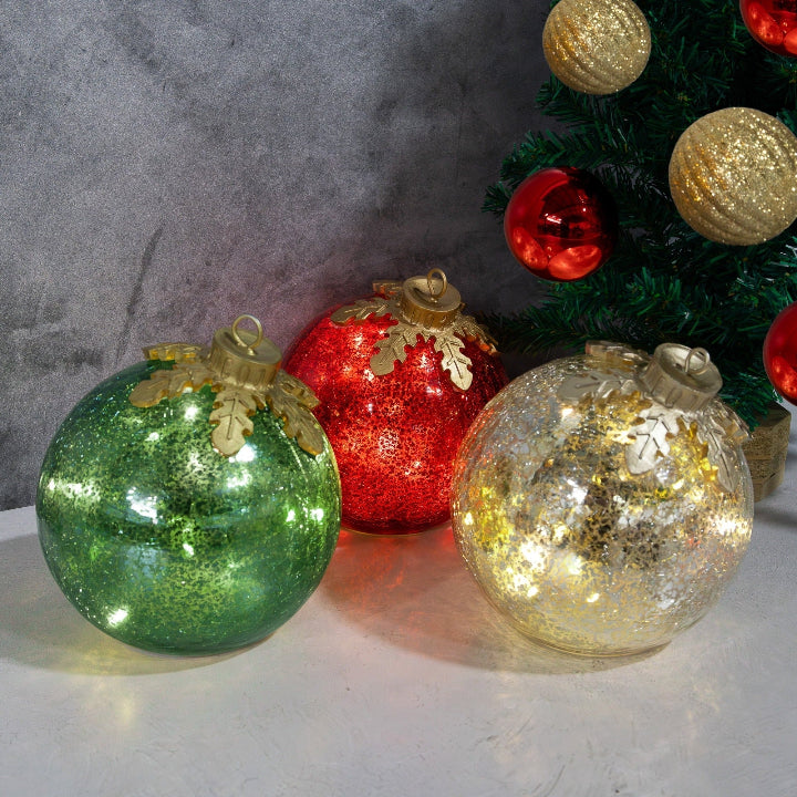 Glas-Tischornamente Weihnachten | 3er Set mit warmweißem LED-Licht Zorenza