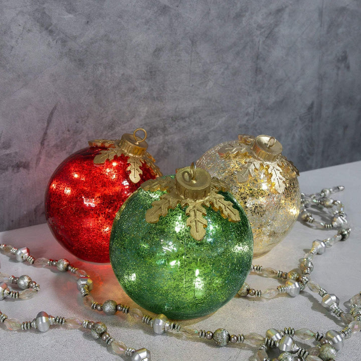 Glas-Tischornamente Weihnachten | 3er Set mit warmweißem LED-Licht Zorenza