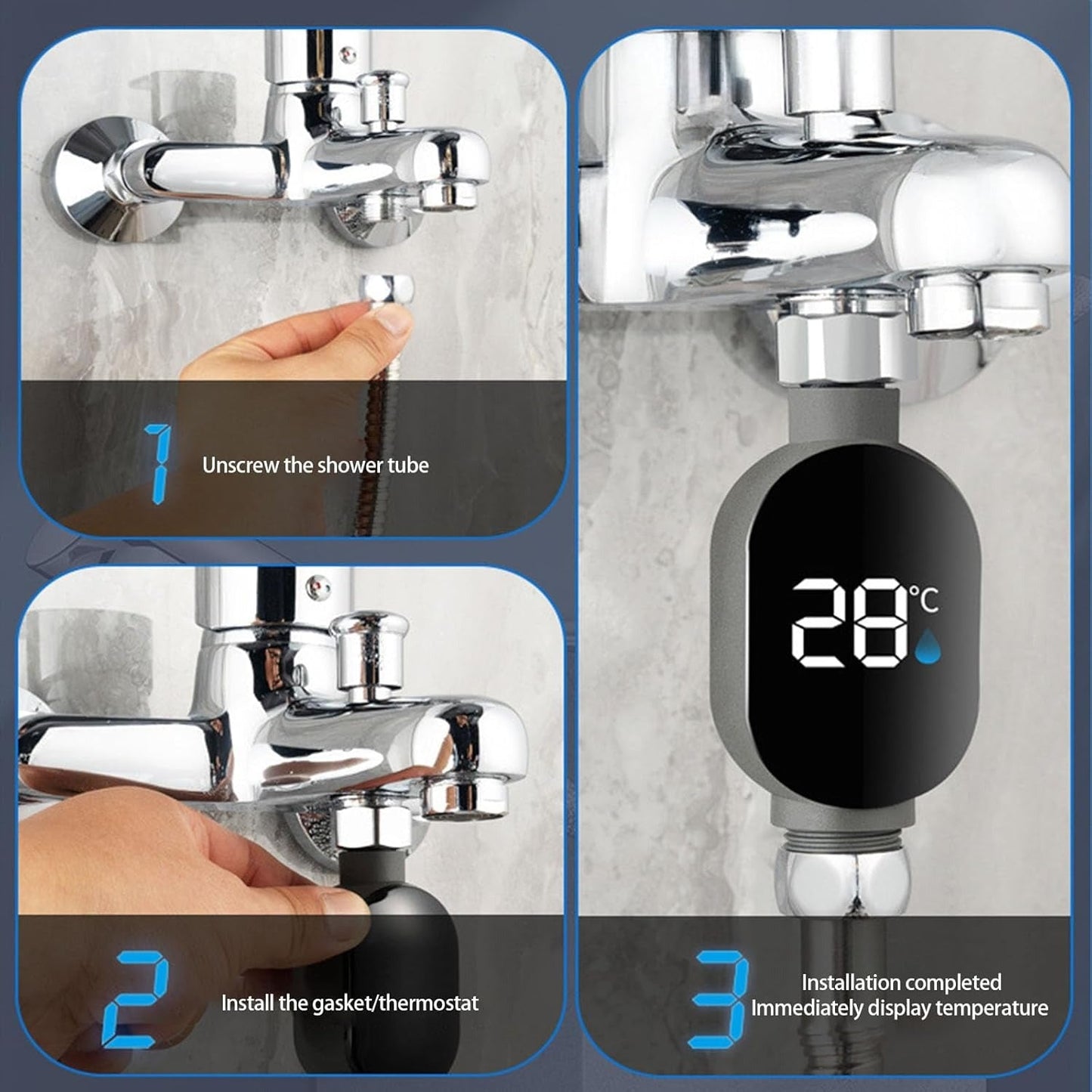 Digitales Duschthermometer | Präzise Temperaturkontrolle mit LED-Display Zorenza