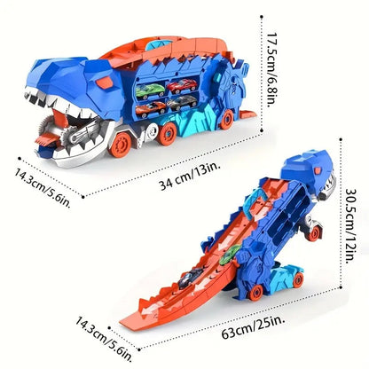 Dinosaurier-Transporter – Zusammenklappbare Rennstrecke mit Metallautos Zorenza