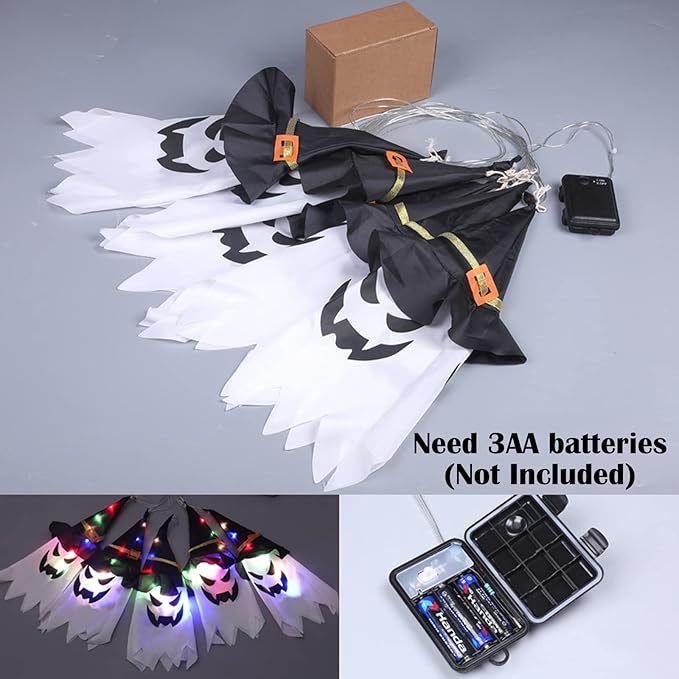 LED-Laternen-Lichterkette mit Geisterhüten, 5er-Set Zorenza