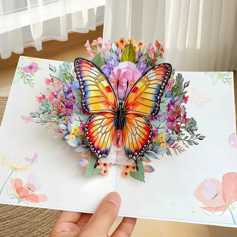 3D-Popup-Grußkarte – Schmetterlinge & Gänseblümchen Zorenza