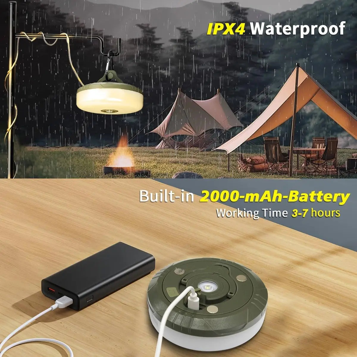 4-in-1 Campinglicht mit RGB-Lichterkette & Powerbank Zorenza