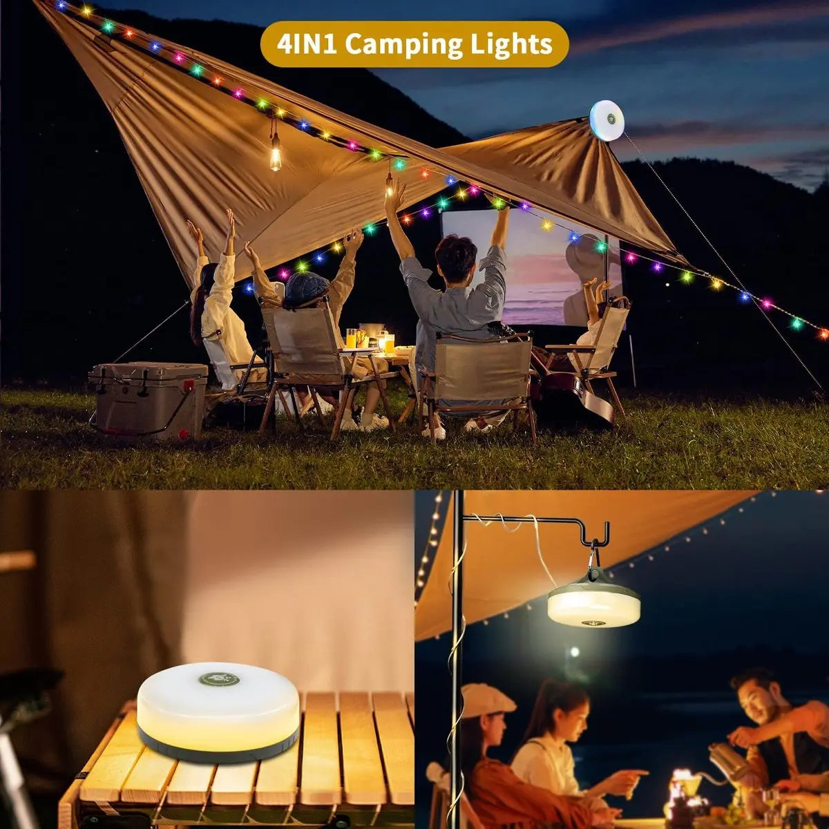 4-in-1 Campinglicht mit RGB-Lichterkette & Powerbank Zorenza