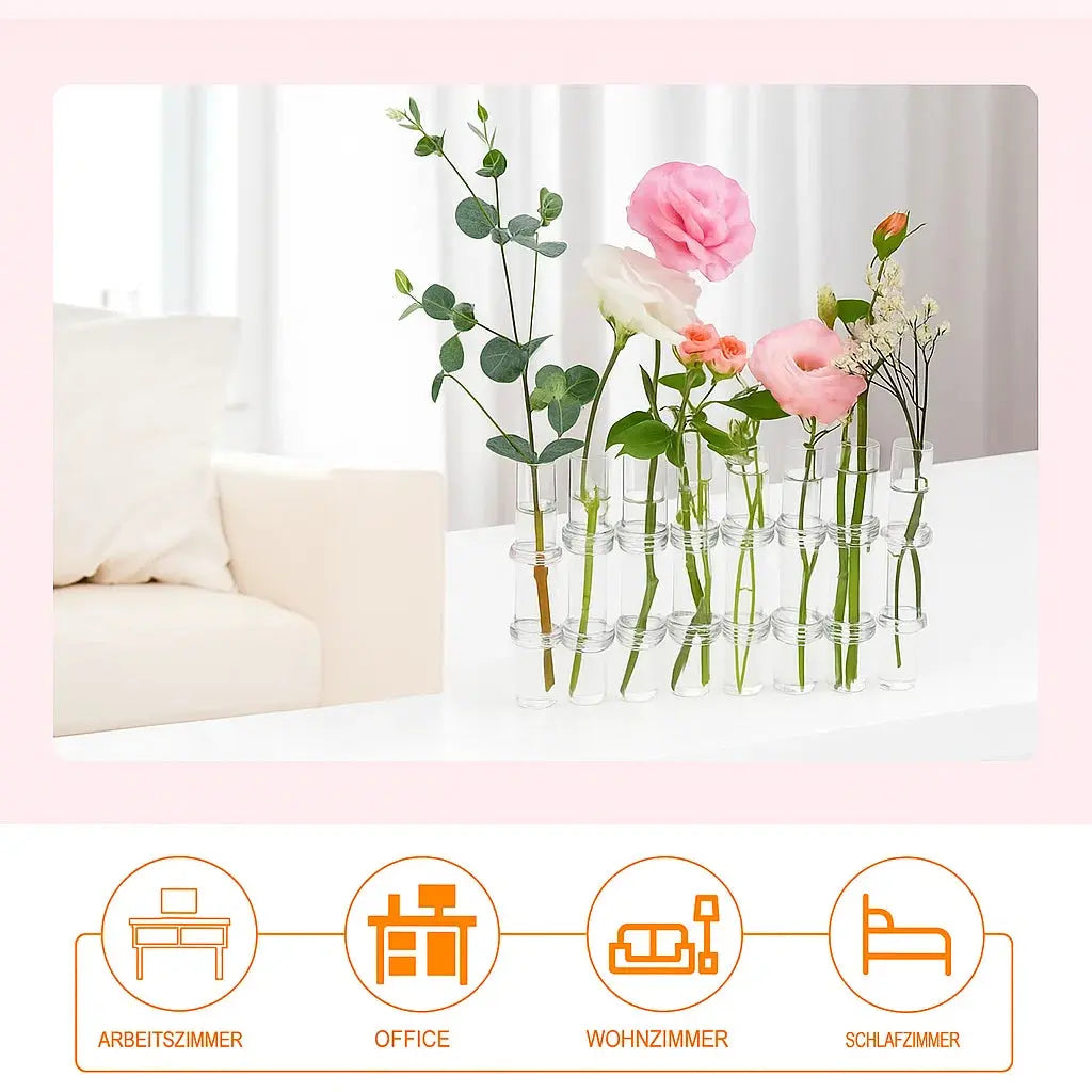 6-teiliges Glasvasen-Set – Klare Röhrenvasen für stilvolle Wohnräume Zorenza