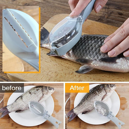 Fischschuppenentferner mit Auffangdeckel – Saubere & effiziente Zubereitung von frischem Fisch Zorenza