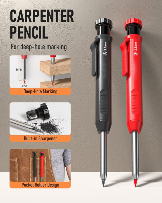 Zimmermann Bleistift Set – Robuste Anreißbleistifte mit Anspitzer Zorenza