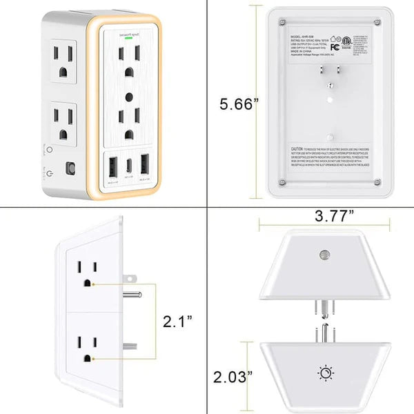 Steckdosenleiste | 6 Steckdosen & USB-Ports mit Nachtlicht Zorenza