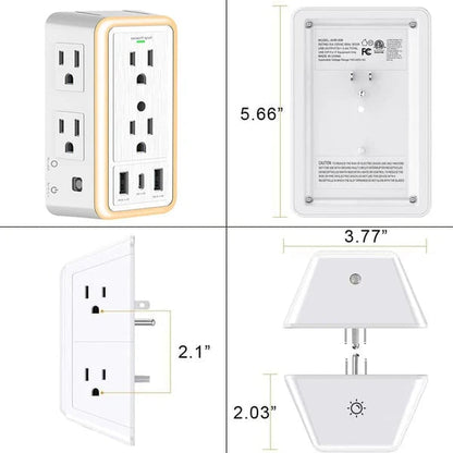 Steckdosenleiste | 6 Steckdosen & USB-Ports mit Nachtlicht Zorenza