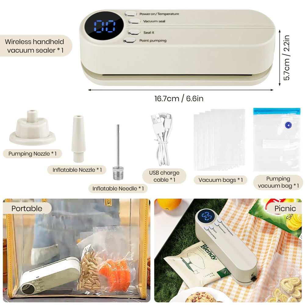 3-in-1 Cordless Mini Vacuum Sealer – Keep Your Food Fresh & More! Zorenza