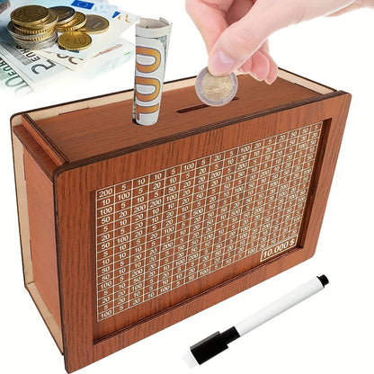 Holz-Sparziel-Tracker – Einstellbare Münzeinwurfbox zur Budgetplanung Zorenza