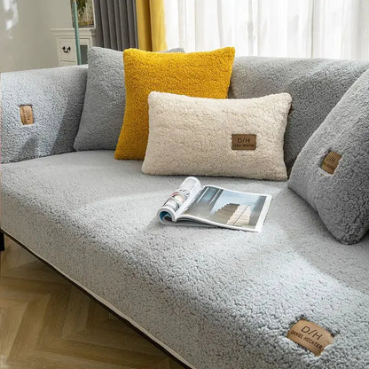 Modern Solid Color Winter Lamb Wool Sofa Towel Thicken Plush Soft and Smooth Sofa Covers for Living Room Anti-slip Couch Cover - Lozenza