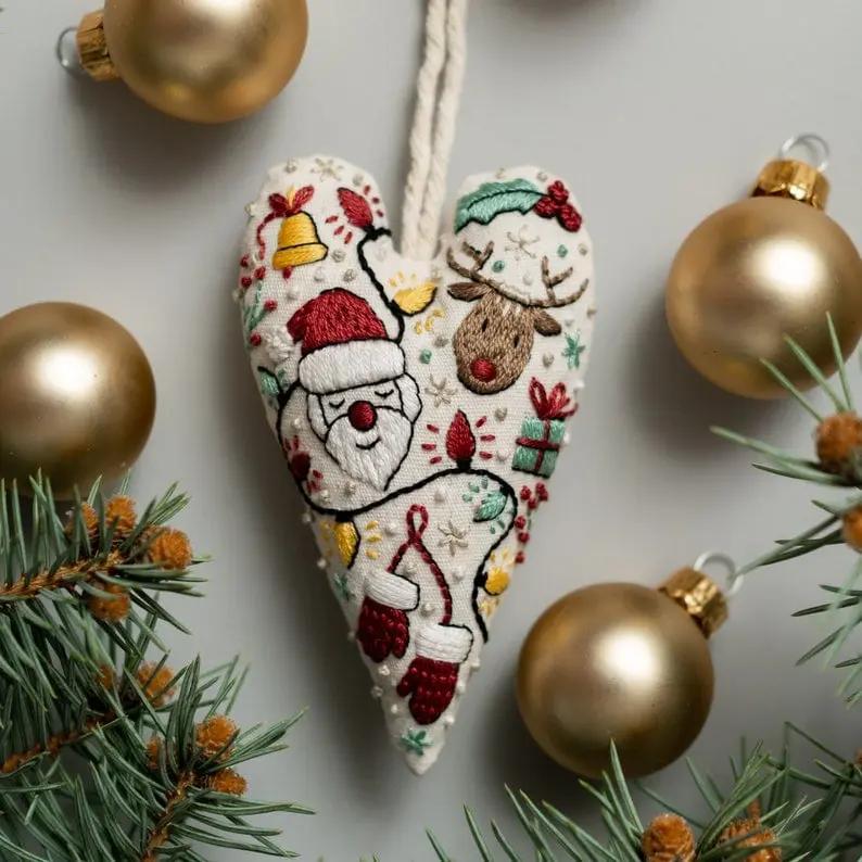 💖DIY Heart Shaped Hand Embroidered Christmas Ornament/Ornament Kit Mivoza Deutschland