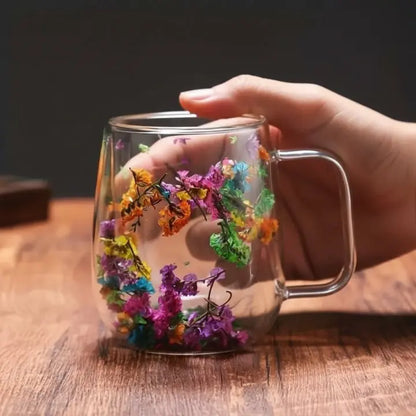 Doppelwandige Glastasse mit Blumenmotiv Zorenza