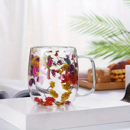 Doppelwandige Glastasse mit Blumenmotiv Zorenza