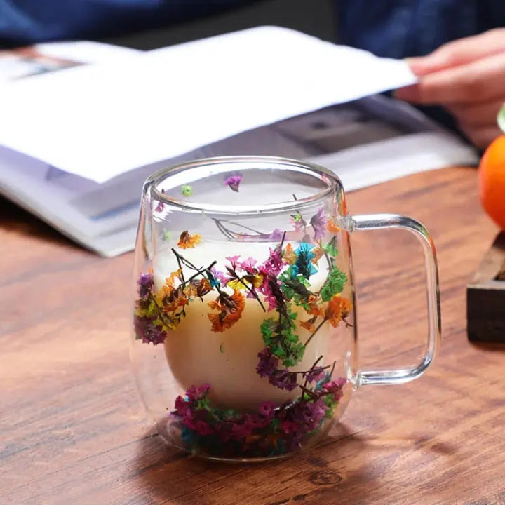 Doppelwandige Glastasse mit Blumenmotiv Zorenza