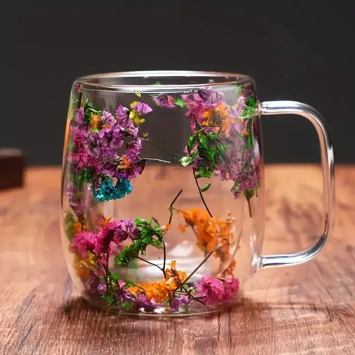 Doppelwandige Glastasse mit Blumenmotiv Zorenza