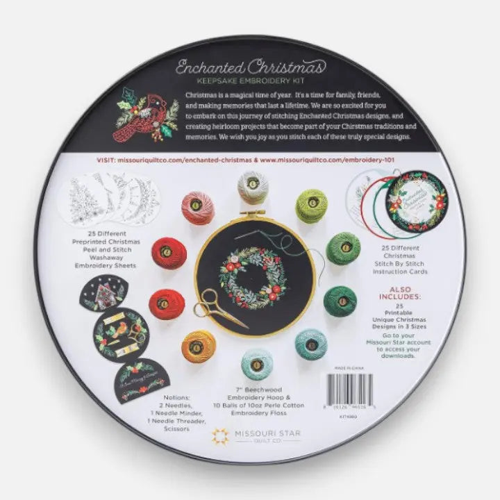 Enchanted Christmas Stickerei-Set – Hochwertiges Weihnachts-Stickset mit Garn, Vorlagen und Holzrahmen Zorenza