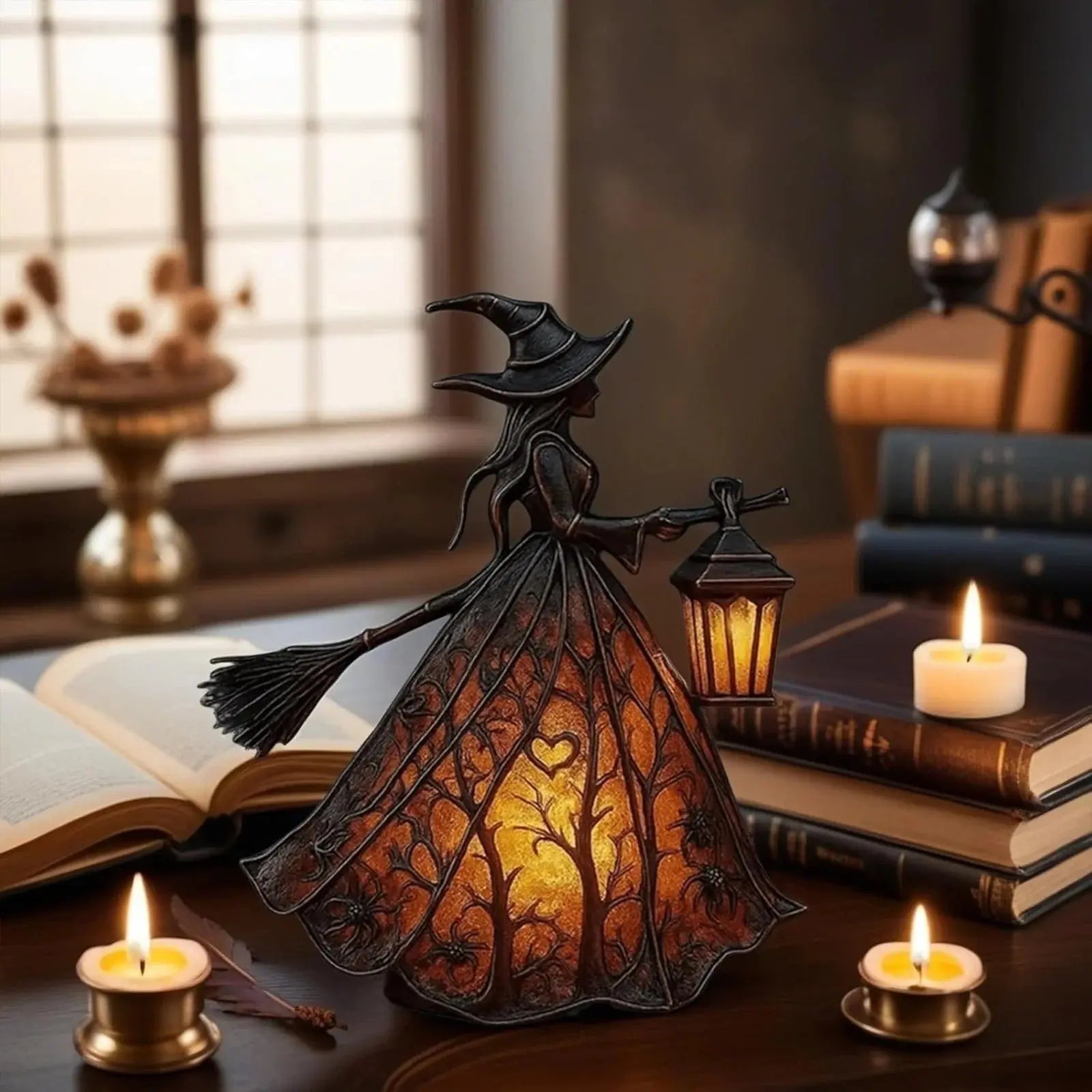 Halloween-Hexenlampe | Stimmungsvolles LED-Licht aus Harz Zorenza