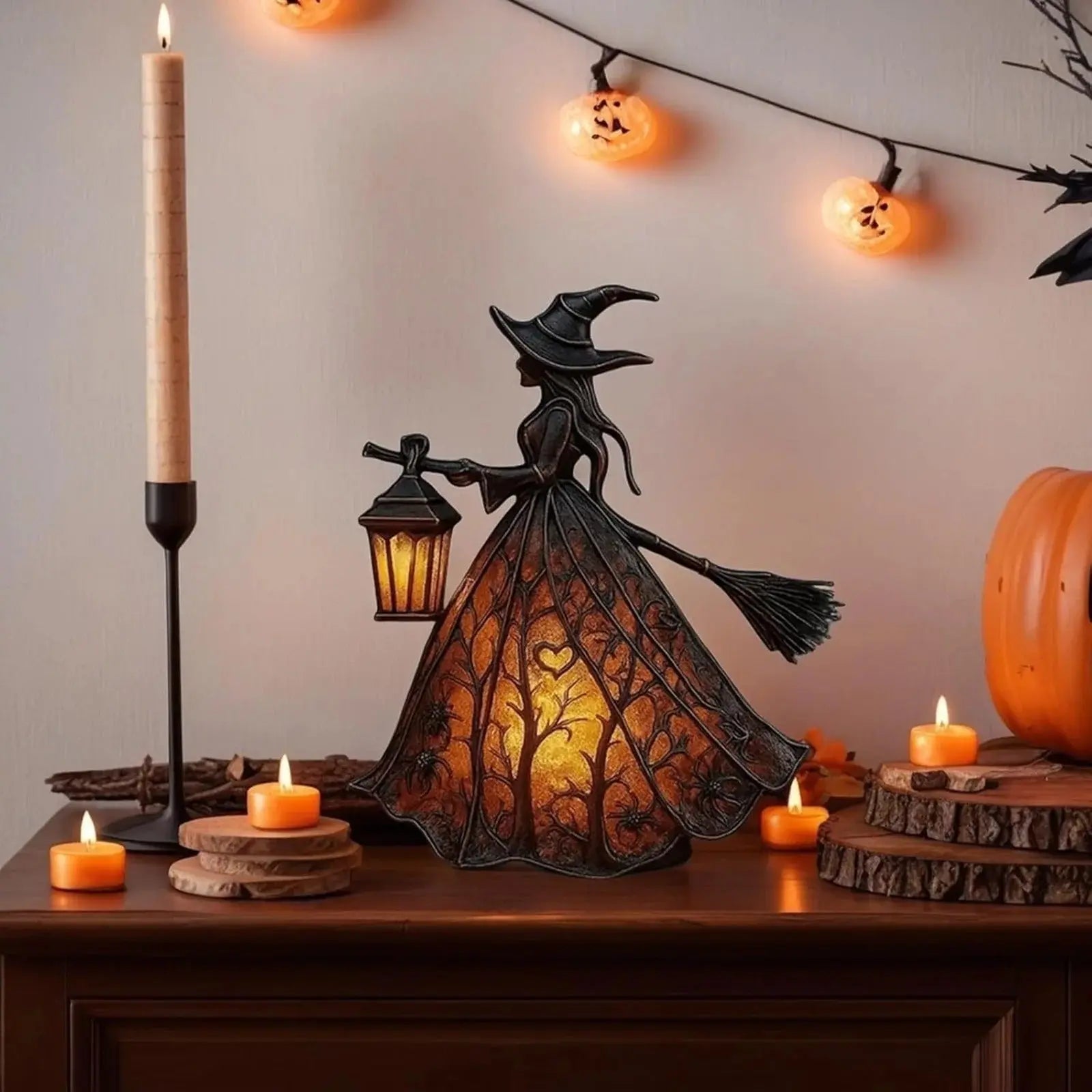 Halloween-Hexenlampe | Stimmungsvolles LED-Licht aus Harz Zorenza