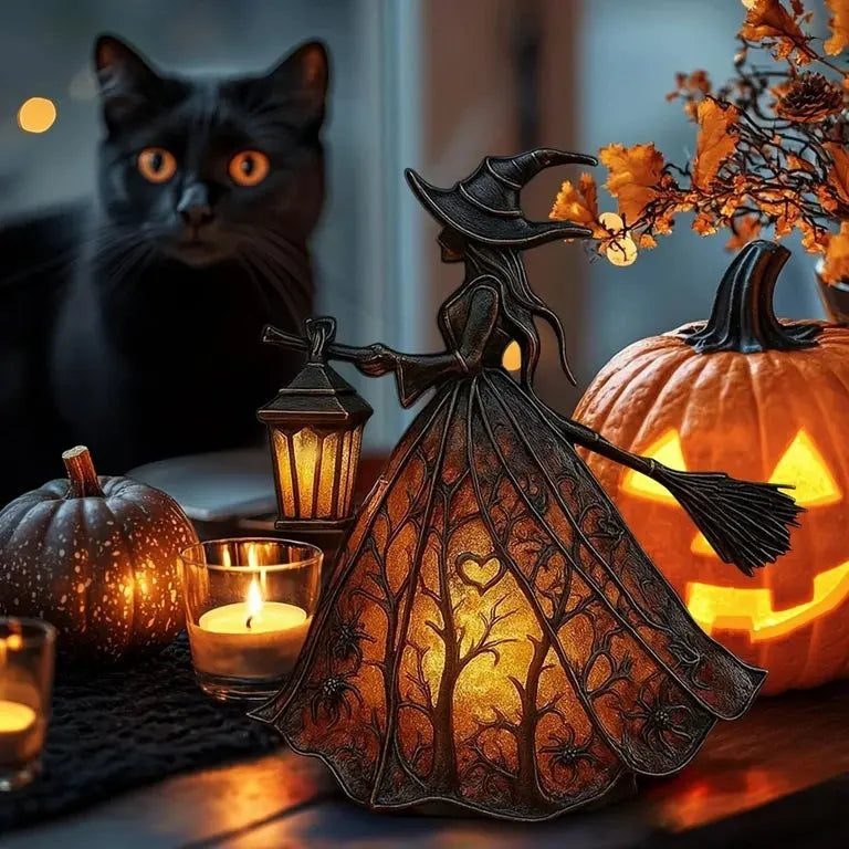 Halloween-Hexenlampe | Stimmungsvolles LED-Licht aus Harz Zorenza