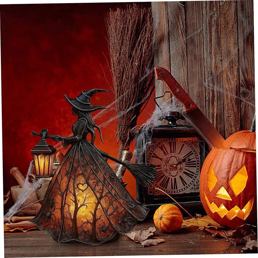 Halloween-Hexenlampe | Stimmungsvolles LED-Licht aus Harz Zorenza
