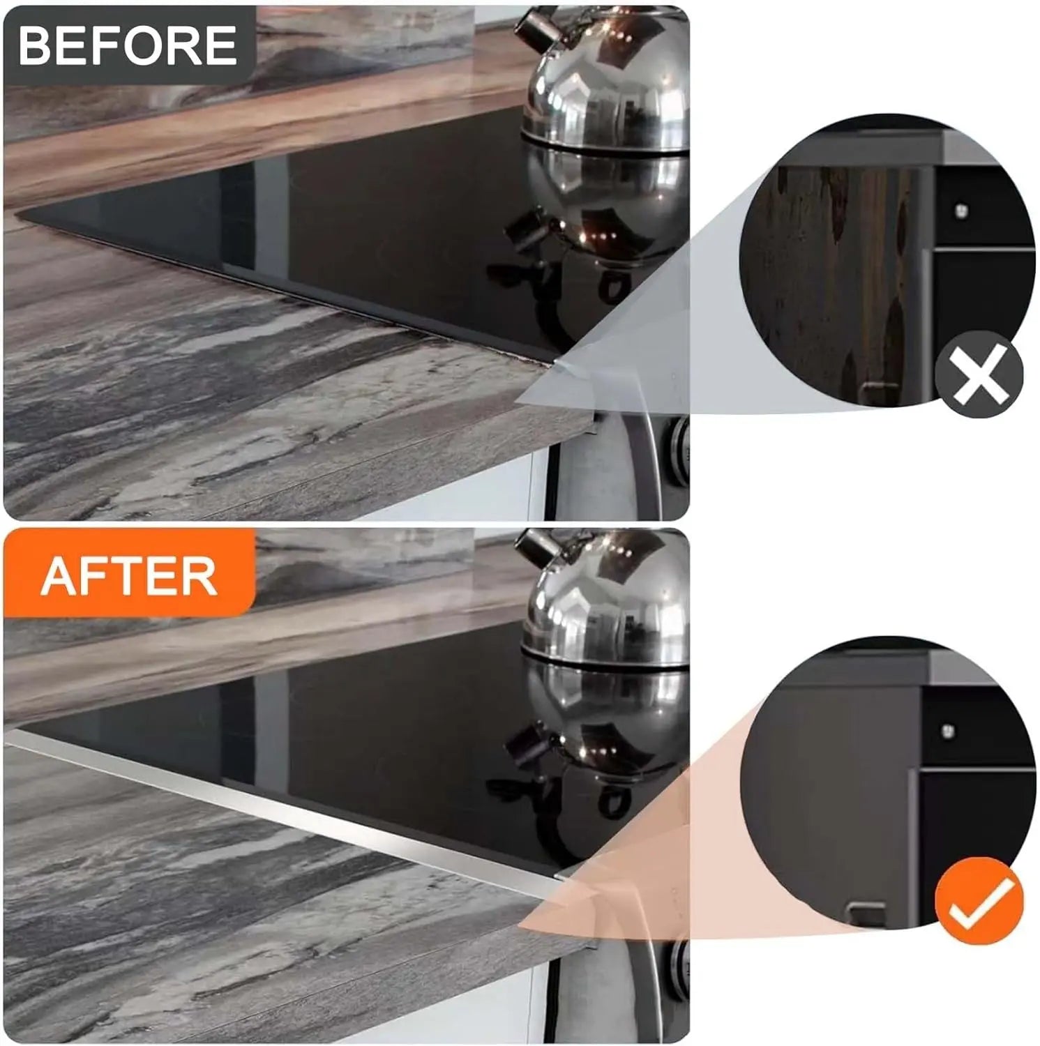 Edelstahl Herdspaltabdeckung — Kein Schmutz mehr zwischen Herd & Arbeitsplatte 2er Set Mivoza Deutschland