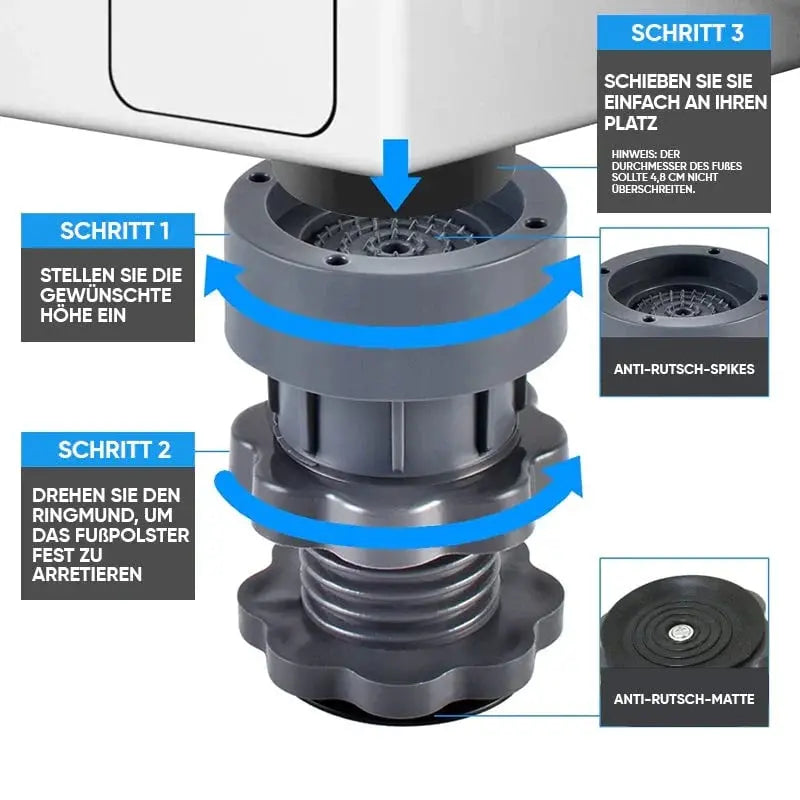 Höhenverstellbare Anti-Vibrations-Unterlage für Waschmaschinen – 4 Stück Zorenza