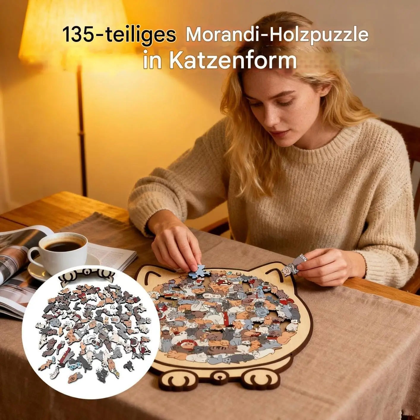 Holzpuzzle Katze | 135 Teile voller Kunst, Präzision & Entspannung Mivoza Deutschland