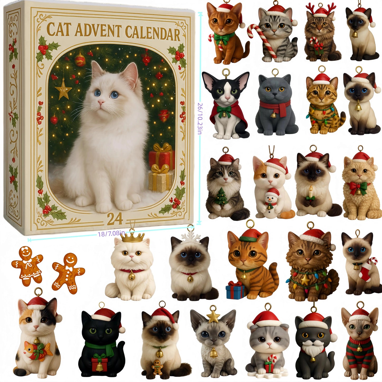 Katzen-Adventskalender | Handbemalte Harzfiguren & Überraschungen Zorenza