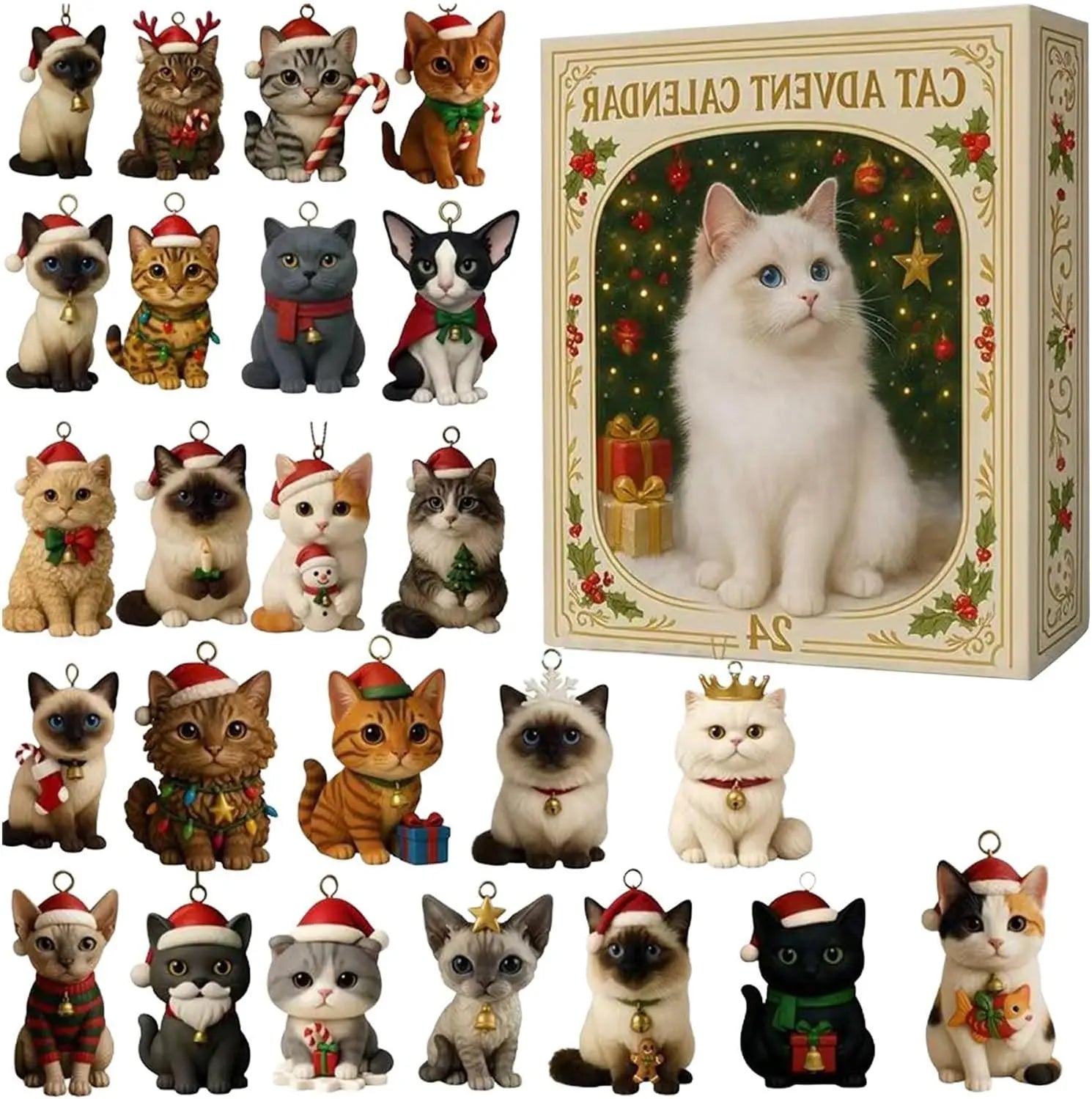 Katzen-Adventskalender | Handbemalte Harzfiguren & Überraschungen Zorenza