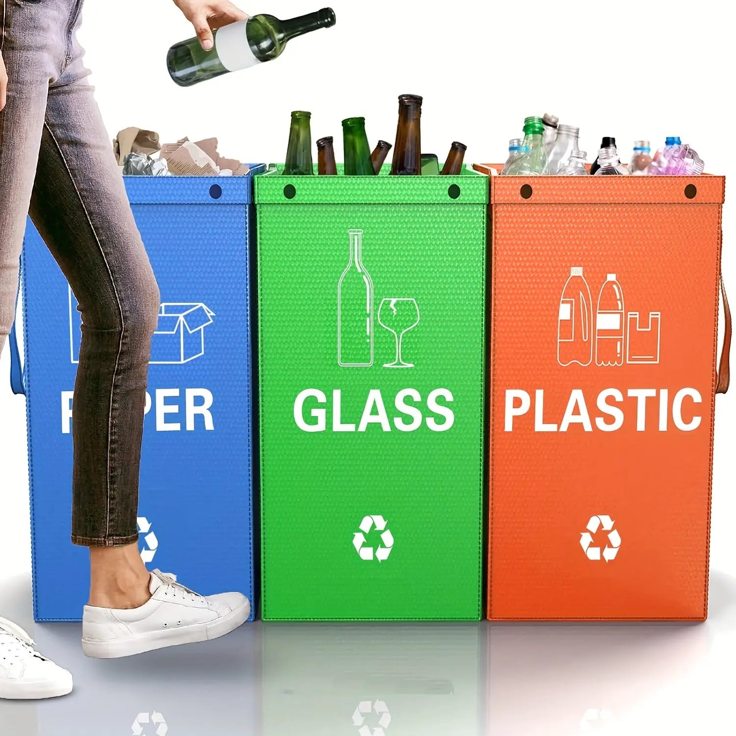 Klappbarer 3-in-1 Mülleimer – Robuster Recyclingbehälter mit großem Fassungsvermögen Zorenza