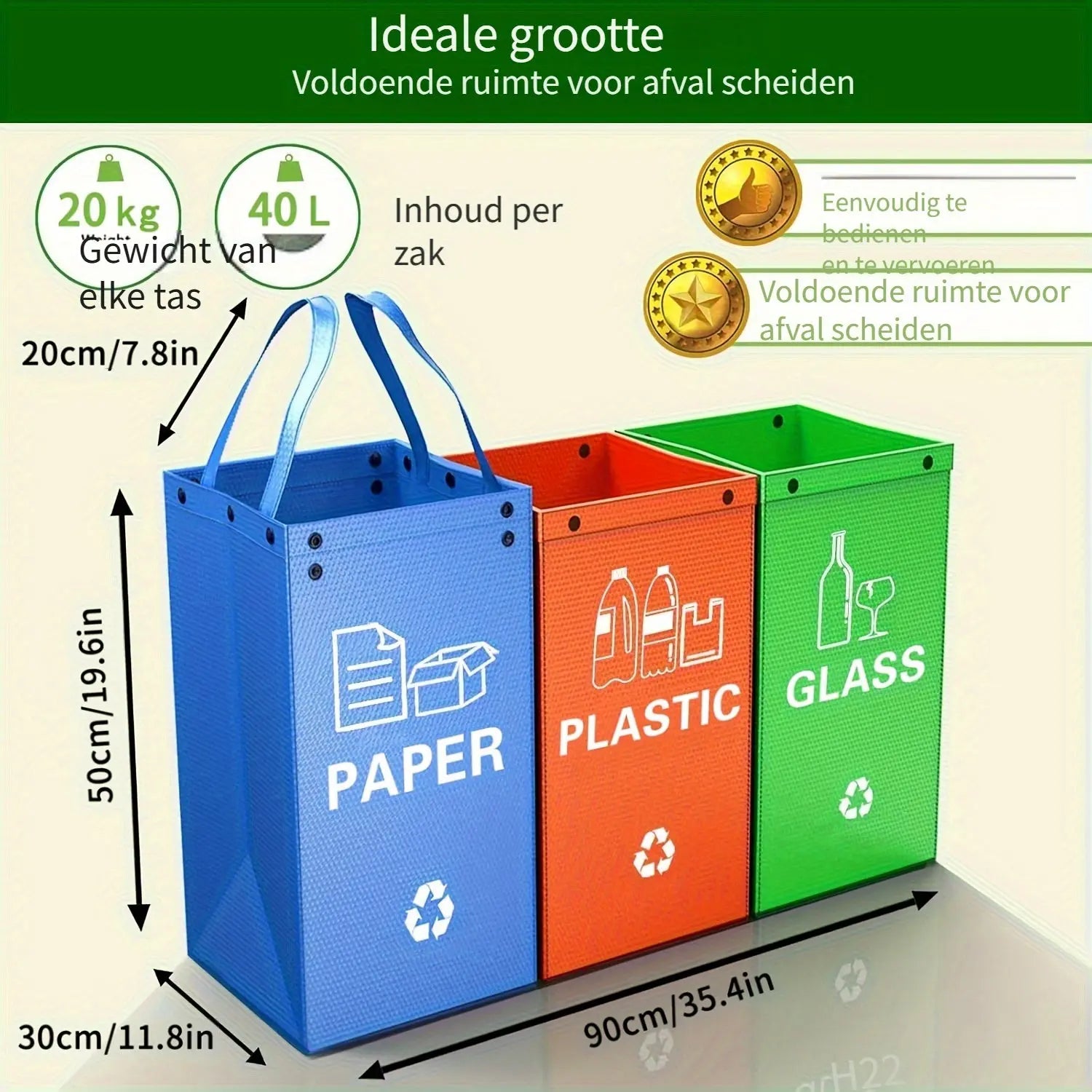 Klappbarer 3-in-1 Mülleimer – Robuster Recyclingbehälter mit großem Fassungsvermögen Zorenza