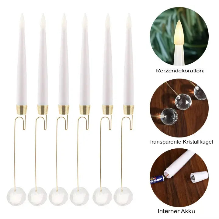 LED Weihnachtskerzen mit Kristallkugel und Haken – 6er Set für elegante Festdekoration Zorenza