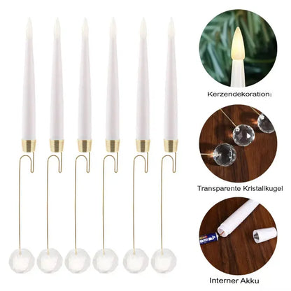 LED Weihnachtskerzen mit Kristallkugel und Haken – 6er Set für elegante Festdekoration Zorenza