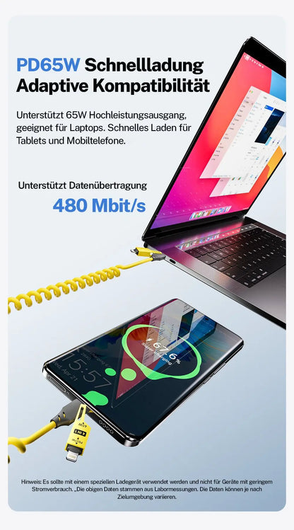Langlebiges 1,5m USB-A zu Typ-C und Lightning Ladekabel – 65W Leistung, 480Mbps Zorenza