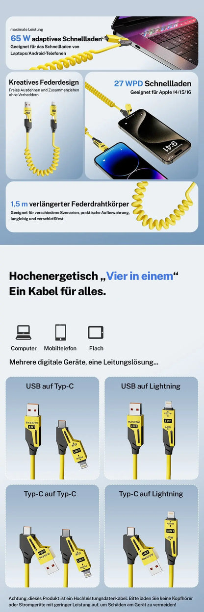 Langlebiges 1,5m USB-A zu Typ-C und Lightning Ladekabel – 65W Leistung, 480Mbps Zorenza