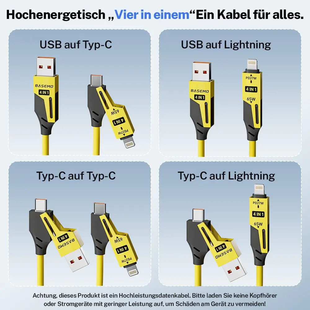 Langlebiges 1,5m USB-A zu Typ-C und Lightning Ladekabel – 65W Leistung, 480Mbps Zorenza