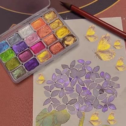 20 Colors Watercolor Painting Set, Metallic Watercolor Paint Set, Portable Glitter Watercolour Solid Paint Box for Kids, Artists, Painting Lovers Mivoza Deutschland
