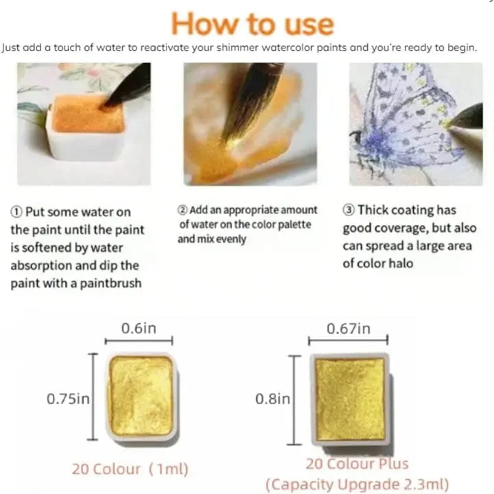 20 Colors Watercolor Painting Set, Metallic Watercolor Paint Set, Portable Glitter Watercolour Solid Paint Box for Kids, Artists, Painting Lovers Mivoza Deutschland